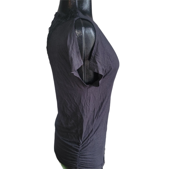 Dex Black Short Open Sleeve Top With Crochet Detailed Back XS - Picture 3 of 6